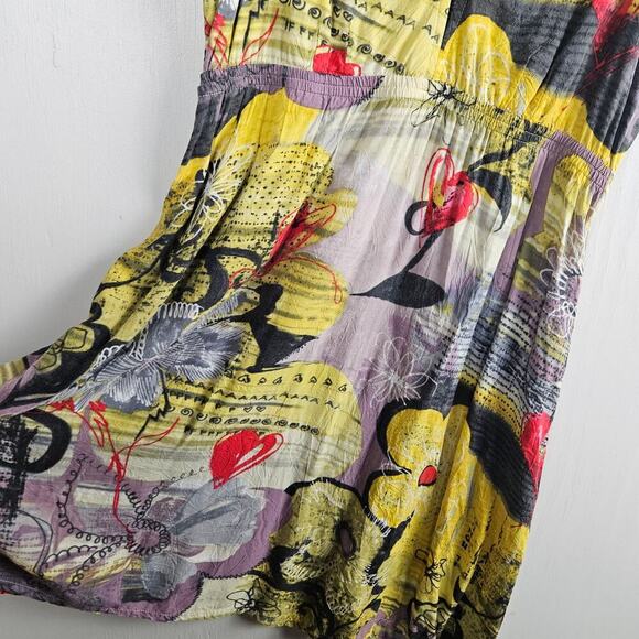 Jams World‎ Short Cap Sleeve Dress S Sweet Honey Abstract Yellow Print V-Neck - Picture 4 of 9